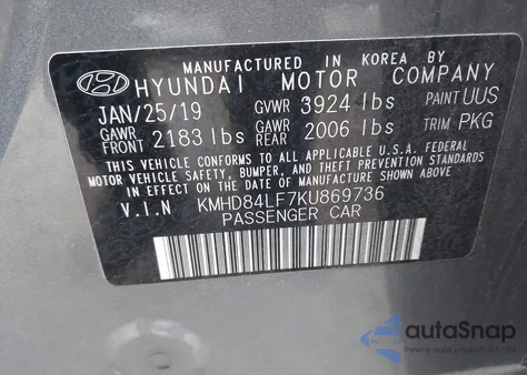 2019 Hyundai Elantra Sel from USA, damaged, VIN KMHD84LF7KU869736